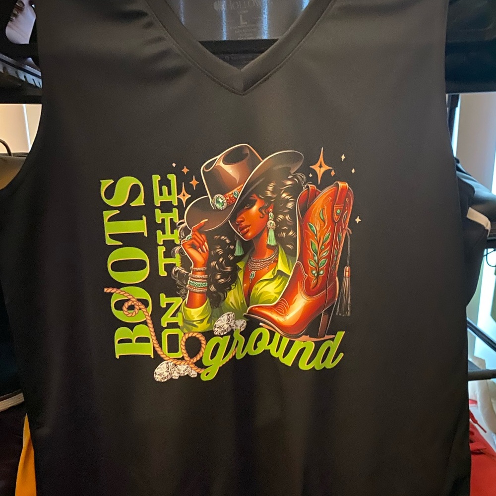 Black Graphic Tank Top with Boots Design